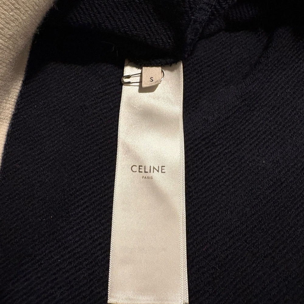 Celine Deep Blue Cotton Cashmere Crewneck Short-Sleeve Shirt "16" Logo - Picture 6 of 7